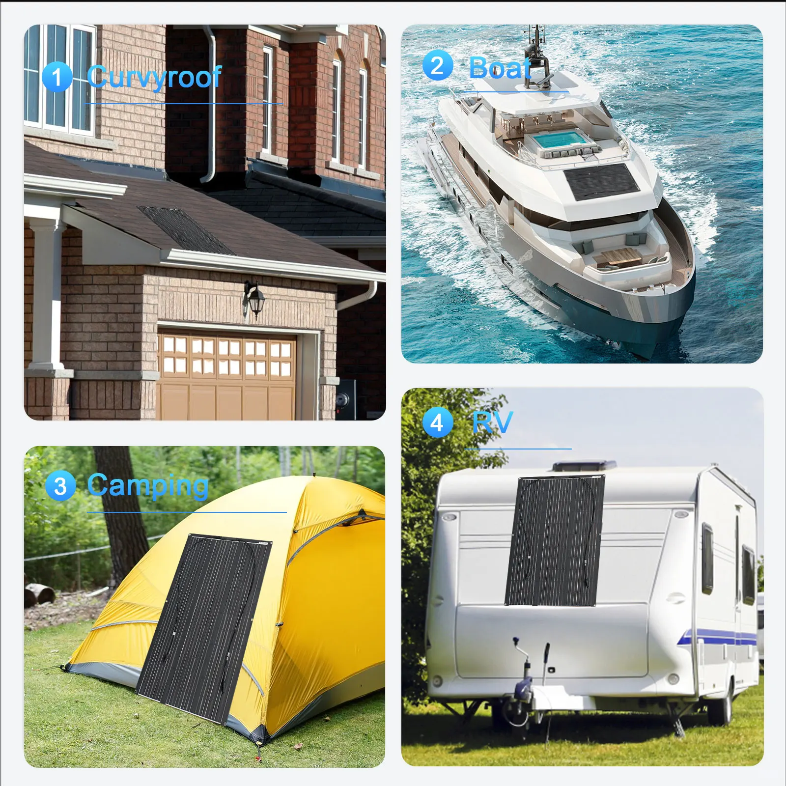 12 فولت ETFE لوحة طاقة شمسية مرنة 600 واط 100 واط 200 واط 300 واط 400 واط 500 واط انحناء مقاوم للماء أحادي البلورية مع النظام والملحقات