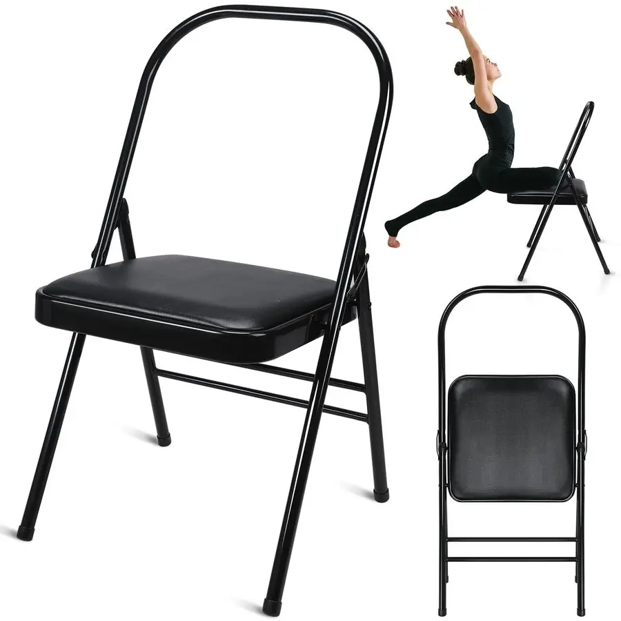 

Auxiliary Chair with Lumbar Back Support Backless Folding Metal Foldable Flexibility Exercise Chair Balance Handstand Training T