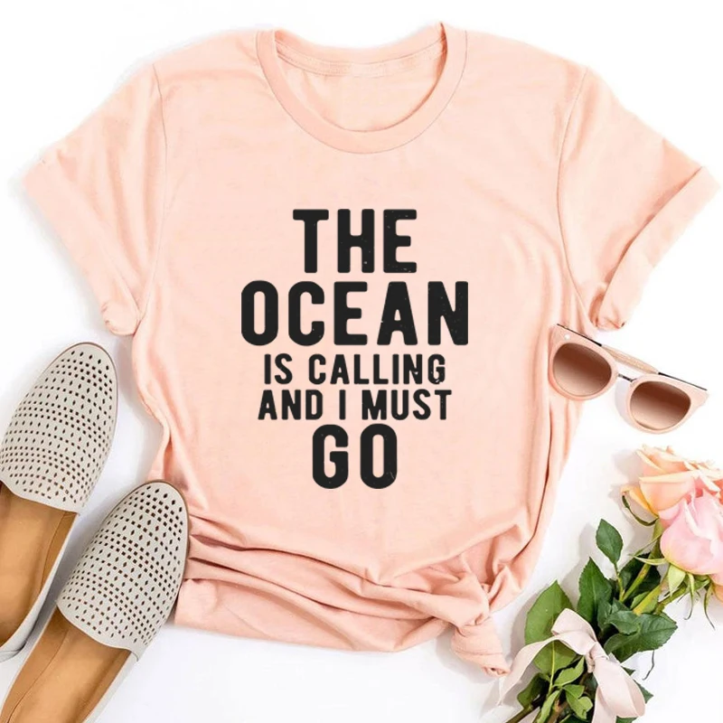 

The Ocean Vintage T-shirts for Women Surfing Tshirt Funny Beach Tops Fashion Clothes Print Aloha T-shirts Summer L