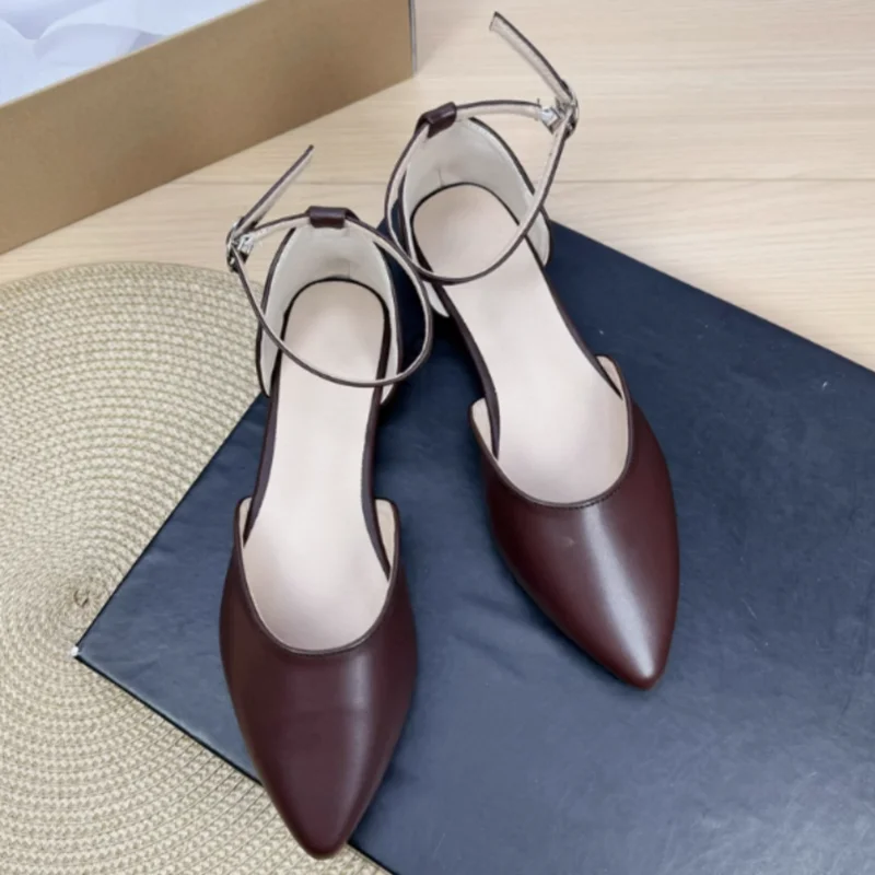 2025 New Arrivals Formal Shoes Ladies Pointed Tip Cover Heels Flat Sandals With Buckle Strap Rose red Blue OL Footwear 48 47 46