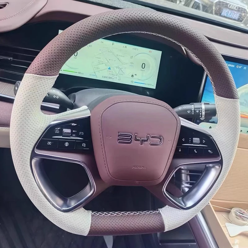 

For BYD Seal 23-25 Seal 07 DM-i 25 Sealion 07 EV 24 Hand Sewn Needle Thread Car Steering Wheel Cover Accessories Genuine Leather