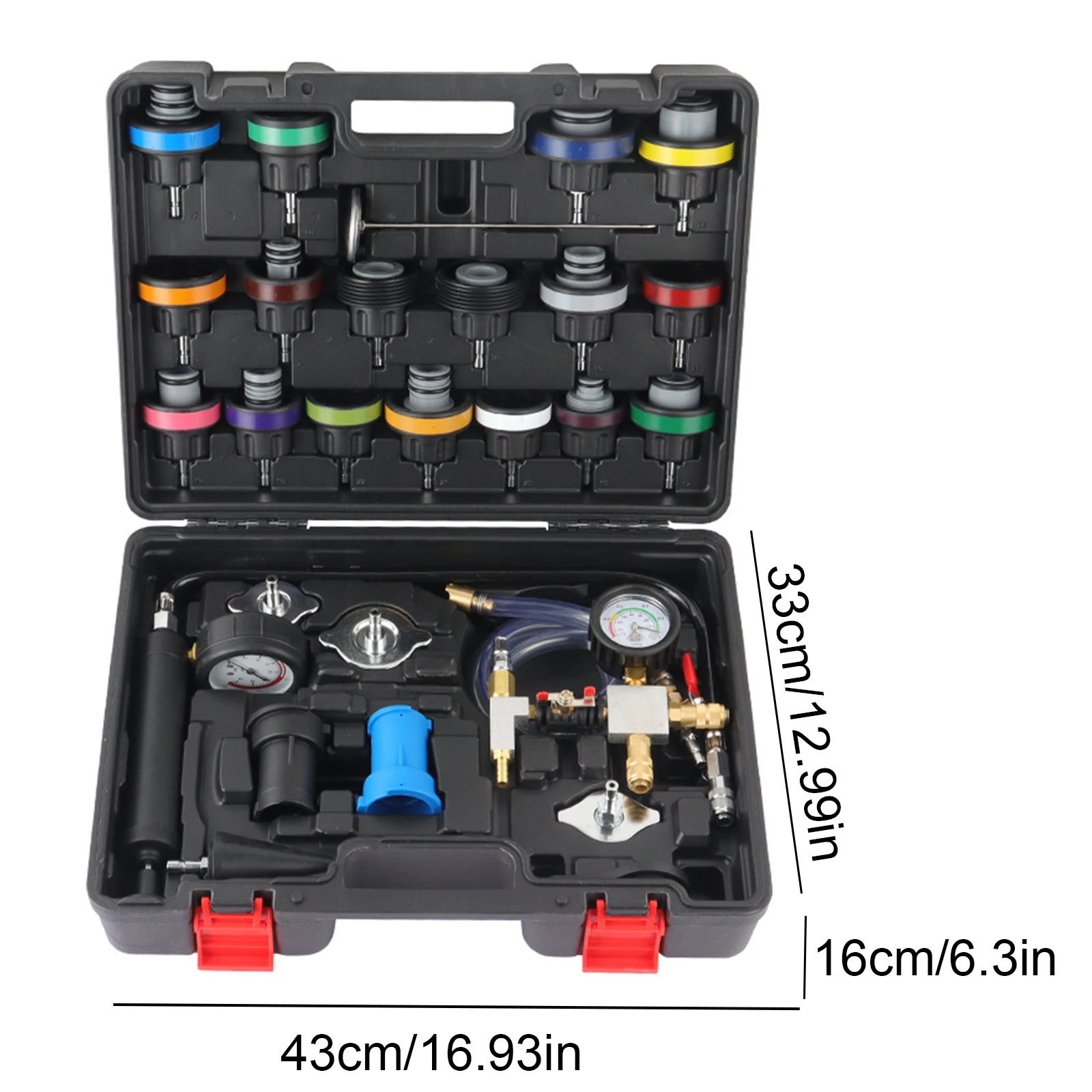 

Radiator Pressure Tester 28-Piece Universal Fit Coolant Vacuum Refill Tool Kit Radiator Leak Tester for Car Motorcycle Truck
