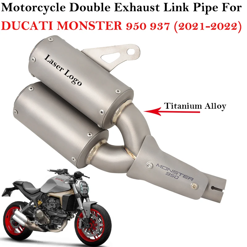 Titanium Alloy Slip On For DUCATI MONSTER 937 950 2021 2022 Motorcycle Double Exhaust Escape Modify Link Pipe Motocross Muffler