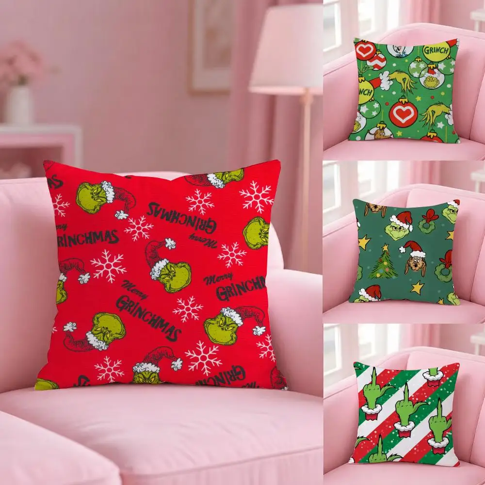 Christmas T-The G-Grinch Cushion Cover Soft Plush Pillowcase Double Side Cozy Cushion Cover Aesthetic Sofa Home Decor Gift