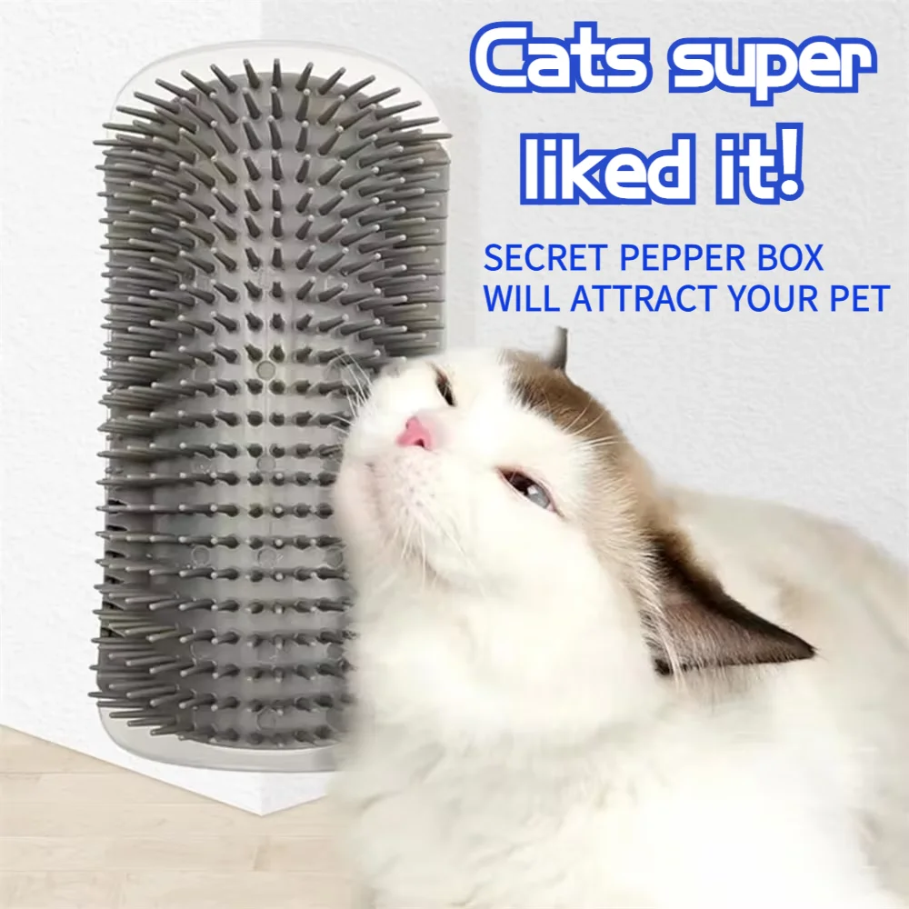 Szczotka do samodzielnego pielęgnowania kota, do narożników ścian, drapak do podbródka, miękka gumowa szczotka do masażu twarzy kociąt z kocimiętką, do narożników płaskich, do trzymania w ręce.