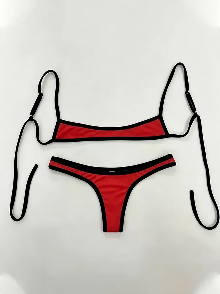 Y2K Sexy Hot Girl Kontrast-Bikini Retro Verstellbare Schulterriemen Rückenfreier Sommer-Strand Zweiteiliger Badeanzug – Detail 2