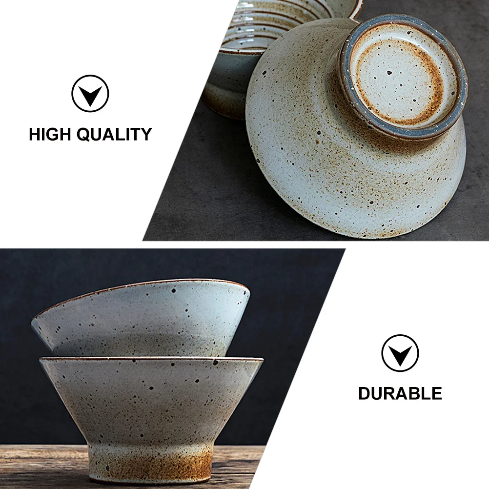 

1Pcs Vintage Handmade Ceramic Crude Pottery Tall Soup Rice Bowl Household Food Serving Tableware Soup Bowl Tableware