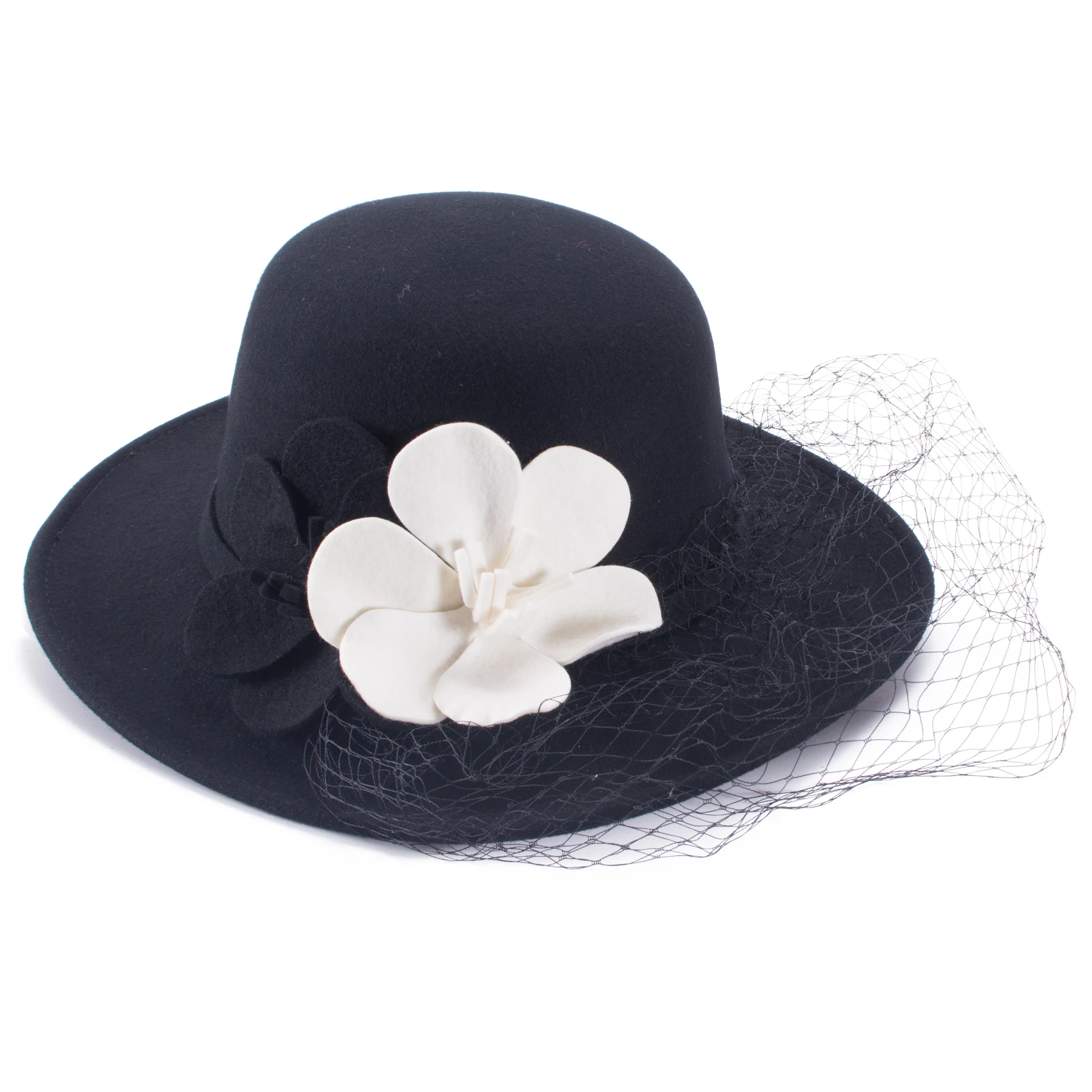 Lawliet Winter  Women's Meadow Wool Felt Flowers Wide Brim Fedora Hat T398