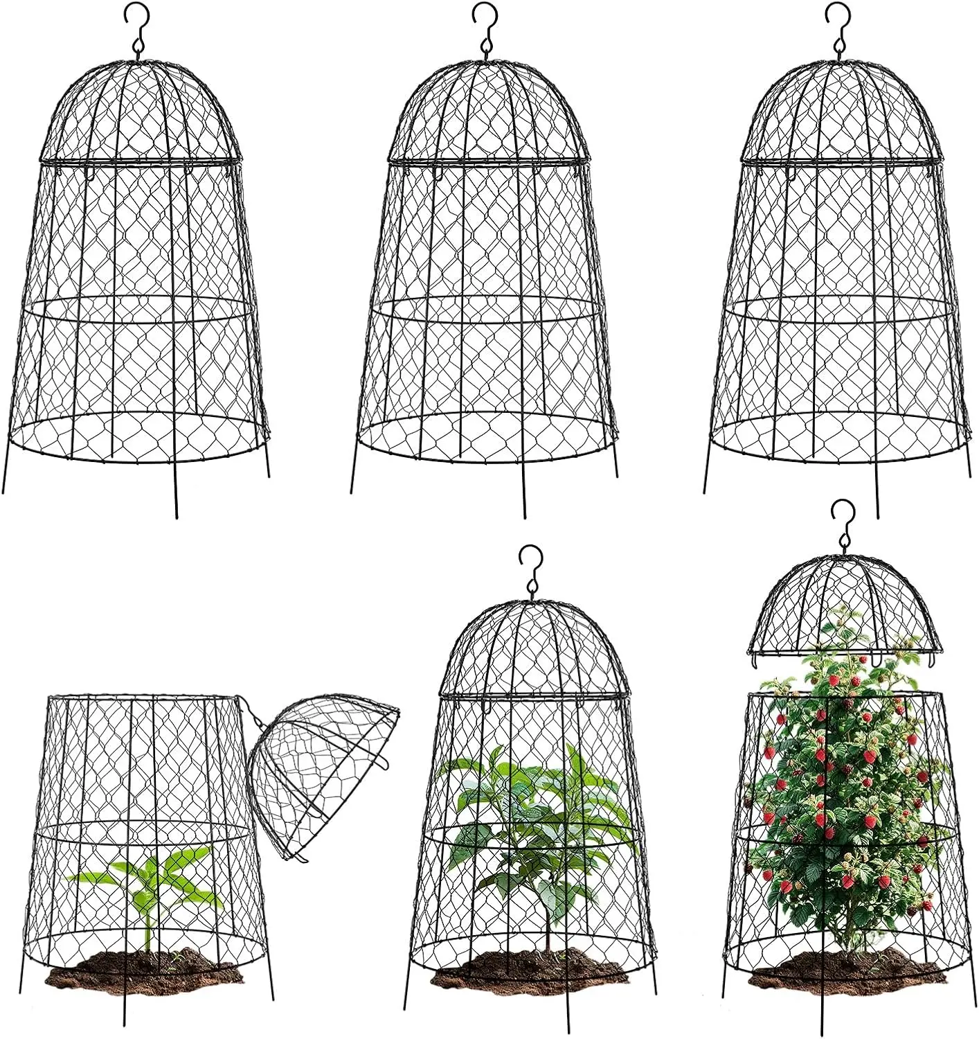 Chicken Wire Plant Covers,20×12.6in Large Size Rust-Proof Plant Cages for Outdoor Plants, Flip-top Design for Easy Assembly,Rugged,Plants Protectors from Animals, 6-Pcs