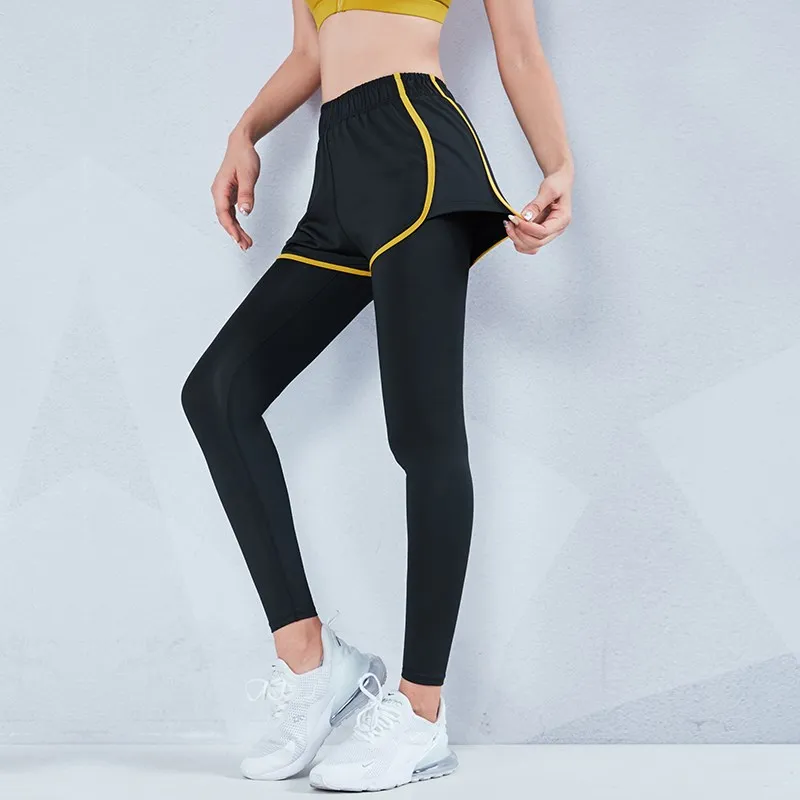 Women\'s Sports Running Tights 2 in 1 Workout Gym Legging Elastic Waist Yoga Pants with Lining Femme Sweatpants