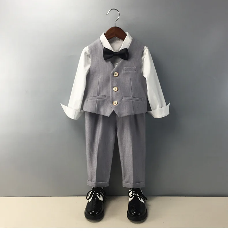 Baby Boys 1 Year Birthday Set Kids Wedding Suit Child Jacket Vest Pants Photograph Suit Children Wedding Performance Party Dress