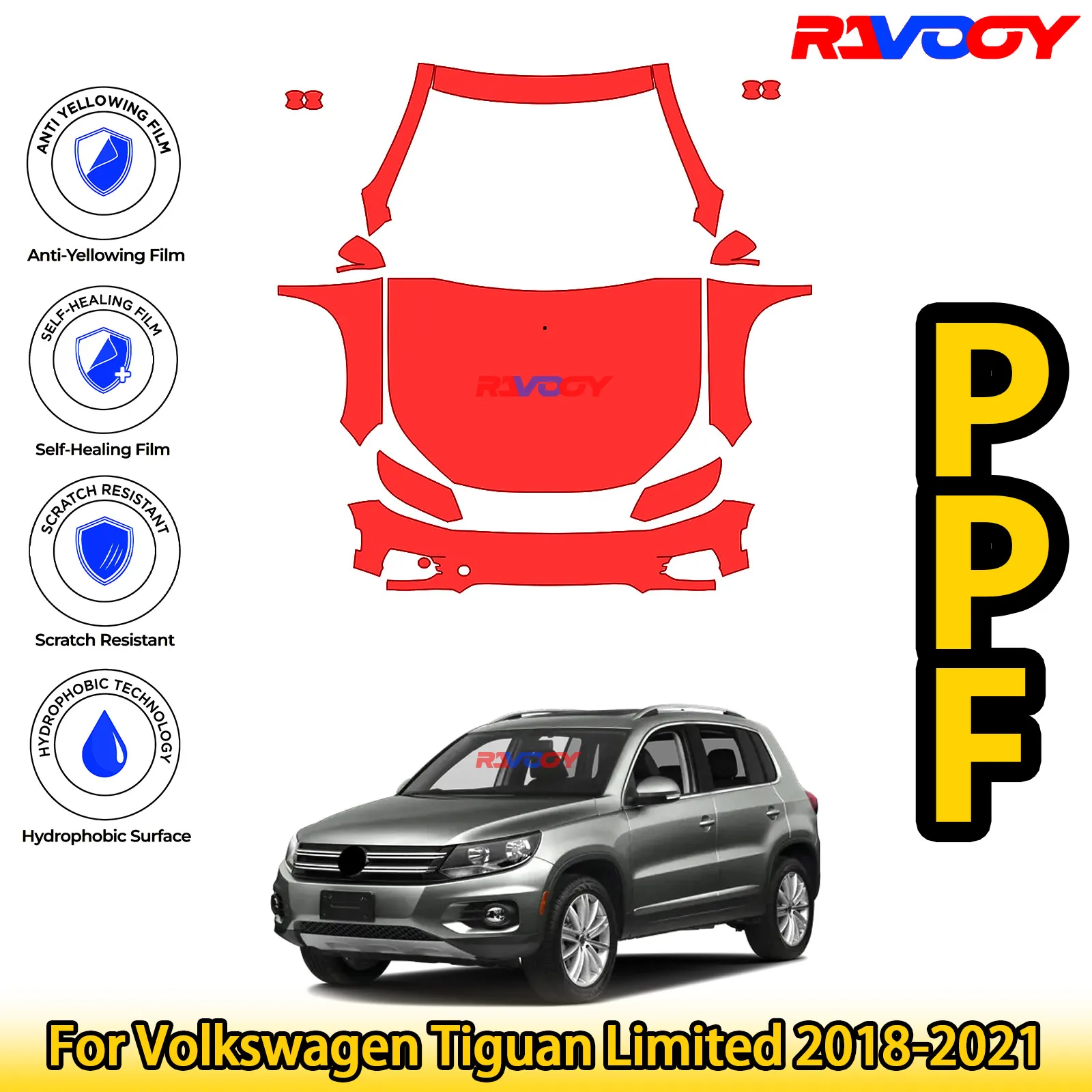 

For Volkswagen Tiguan Limited 2018-2021 Glossy Matte Black Precut front PPF Kit Paint Protection Film