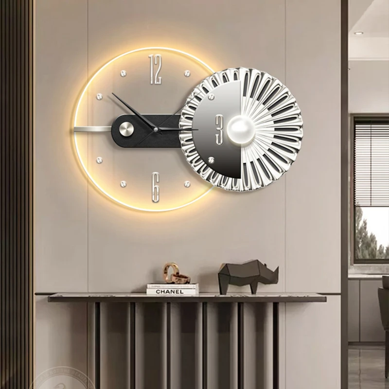 Modern Home Decor with Decorative Painted Wall Clocks Abstract Living Room Decoration Hanging Painting LED Light Circle Clock