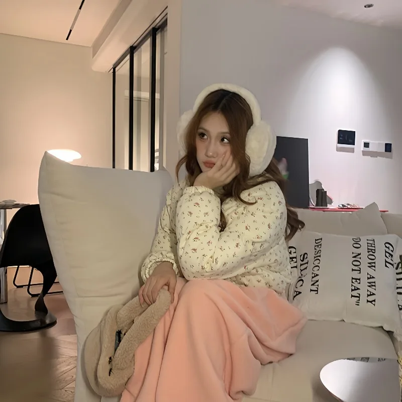 Jaqueta acolchoada de algodão de pão floral doce da menina engrossar estilo coreano outono inverno feminino estudante quente solto casaco puffer jaqueta