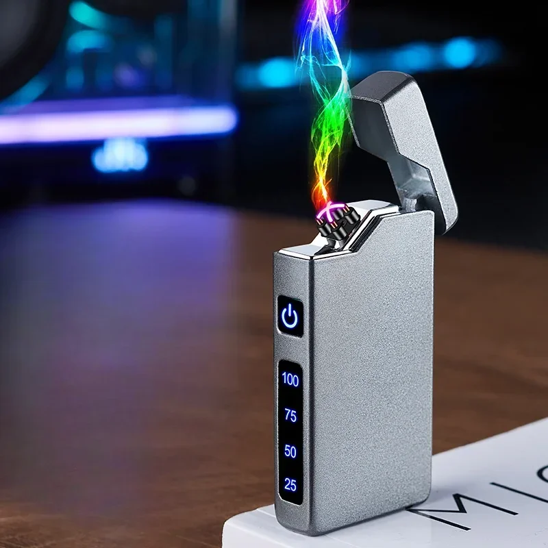 Type-C Fast Charging Windproof Metal Lighter USB LED Power Double Arc Lighter Rechargeable Digital Display Touch Sensor Lighters view 2