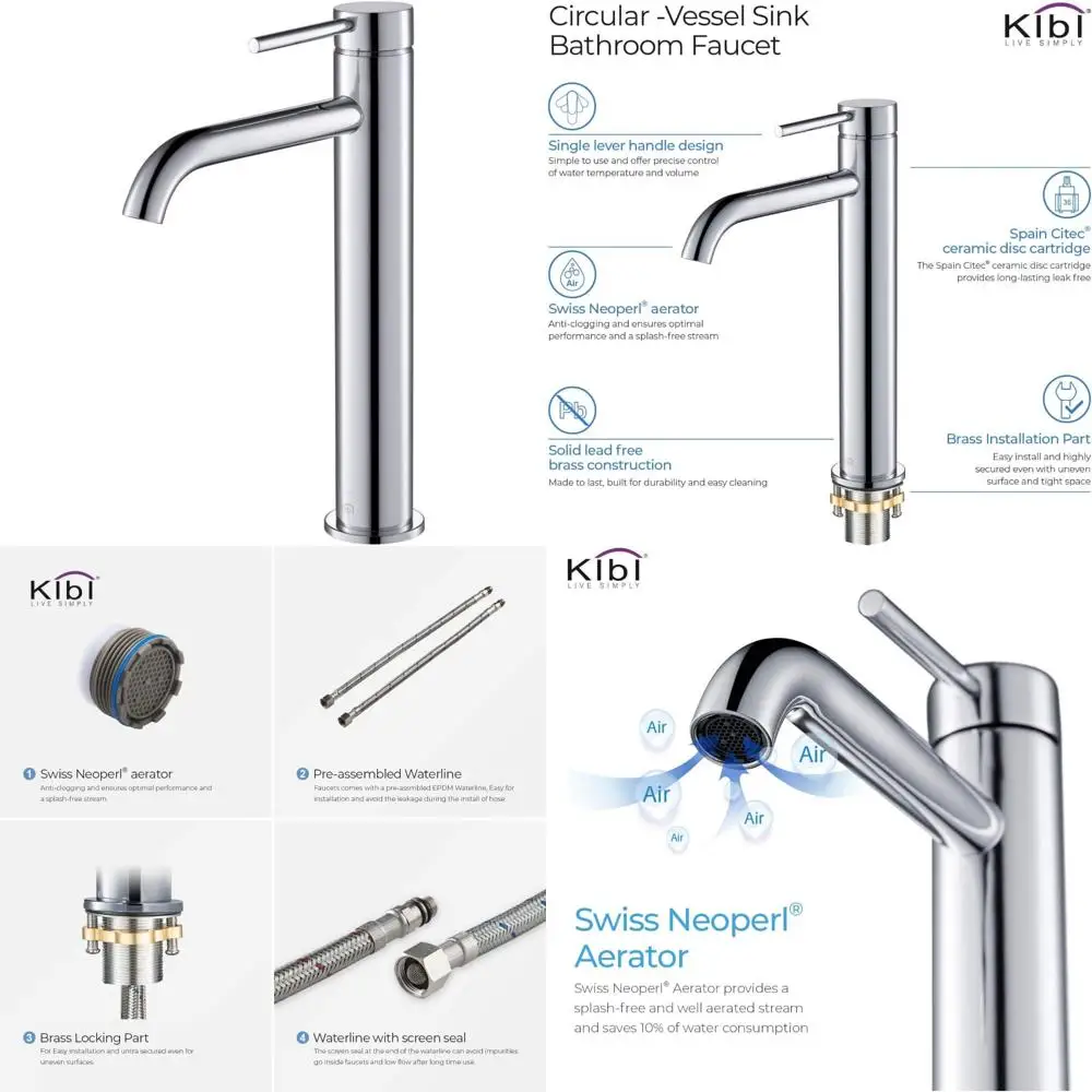 

Solid Brass Single Handle High Arc Bathroom Sink Faucet - Single Hole Design, Corrosion Resistant, Circular Spout for Modern Loo