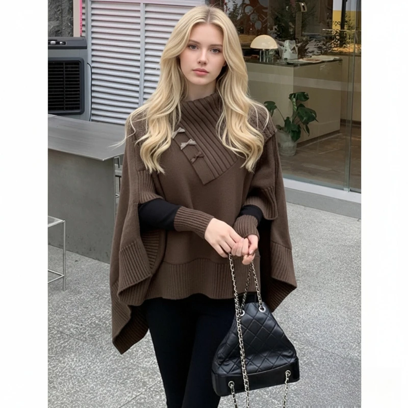 الخريف والشتاء جديد كلمة واحدة الكتف القوس بلون المرأة سترة أنيقة أزياء فضفاضة معطف الرأس تريكو البلوز الأعلى #1