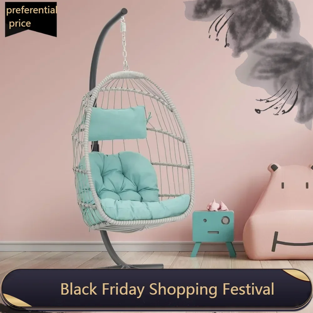 

Egg Chair with Stand Indoor Outdoor Swing Egg Chair,Hammock Egg Chairs with UV Resistant Cushion and Aluminum Frame Light Blue