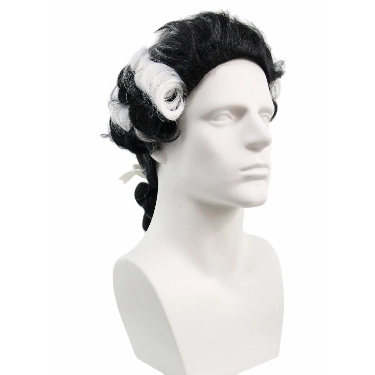 Black and White Colonial Judge Wig, Curly Synthetic Hair with Ponytail for Halloween and Historical Cosplay view 5