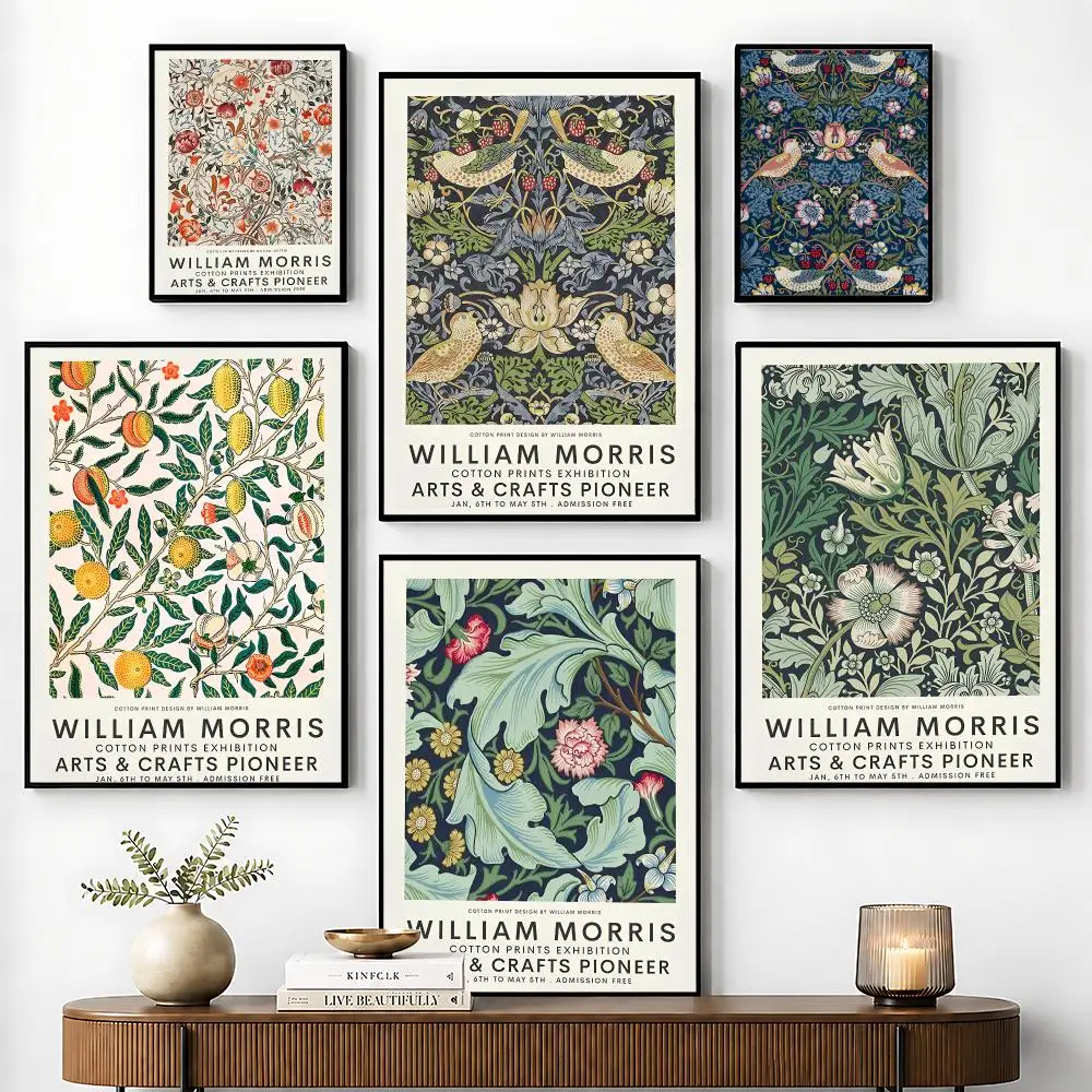 W-William Morris Flower Leaf Bird Poster Perfect Sticker Self Adhesive for Office Home Theater Wall Art Decor Fancy Gift