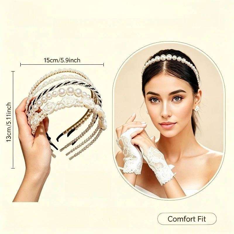 5 Pieces of Girls' Princess Hair Accessories Children's Imitation Pearl Hairbands, Birthday Hairpins, Baby Flower Girl Headbands