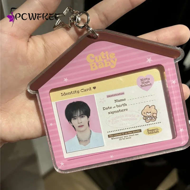 Acrylic INS Style Portable Mini Three-Inch Card Holder Idol Photo Storage Keychain Pendant Bag Charm