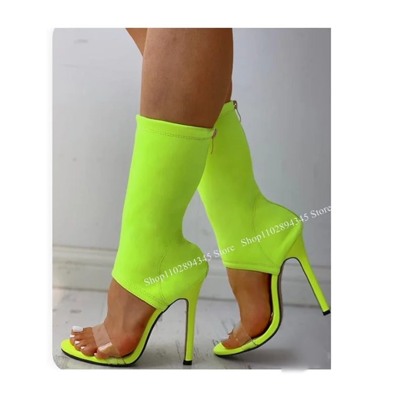 

Green Clear PVC Hollow Sandal Boots Peep Toe Thin High Heel Fashionable Sexy Novel Style Summer Woman Shoes Zapatillas Mujer