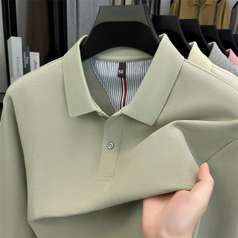 

High quality 100% pure cotton long sleeve polo shirt men's brand autumn lapel fashion Korean casual comfortable new golf T-shirt