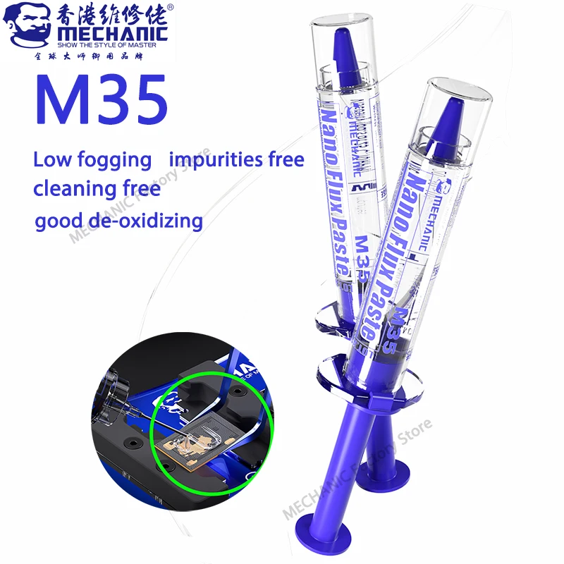 

Mechanic M35 Low Smoke Nano Flux Paste with 3Pcs Needles High Performance for Mobile Phone Motherboard Repair Soldering Tools