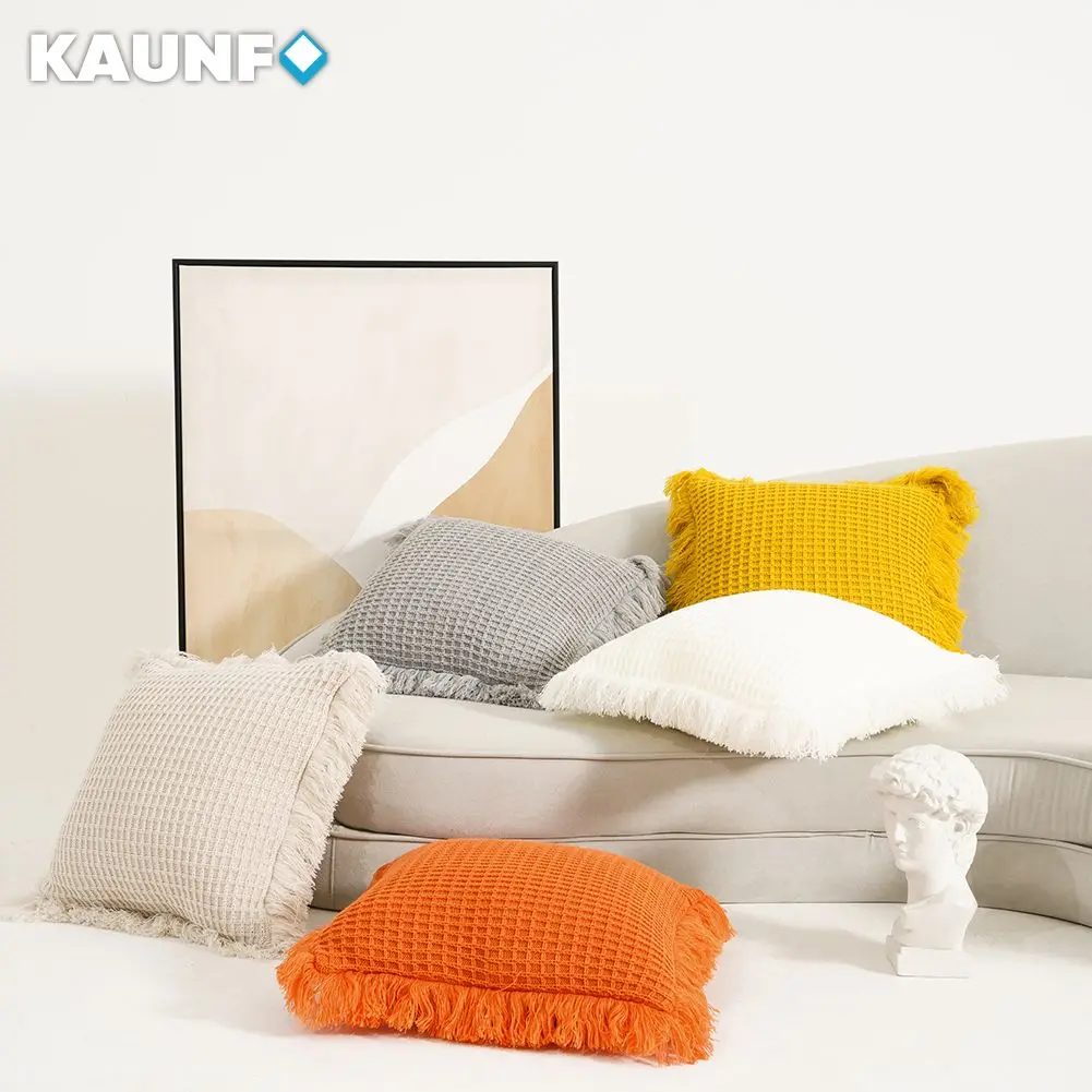 

KAUNFO Solid Fine Check Cushion Cover For Sofa Living Room Bedroom Home Decor Pillowcase Warm Color Burrs Pillowcase 45x45cm