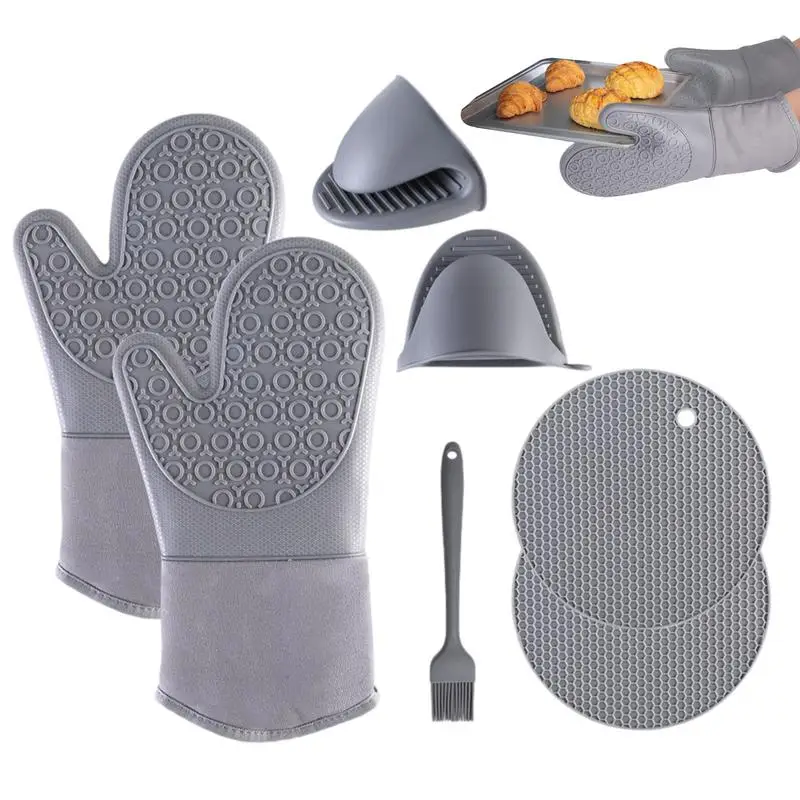 

Oven Mitts And Pot Holders Set Advanced Heat Resistance Non-Slip Textured Grip For Kitchen Baking BBQ