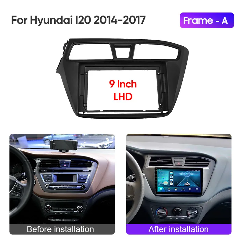 9 INCH Audio Fitting For Hyundai I20 2014 -2017 Left Right Car Radio Dashboard GPS Stereo Panel For Mounting 2 Din CD DVD Frame