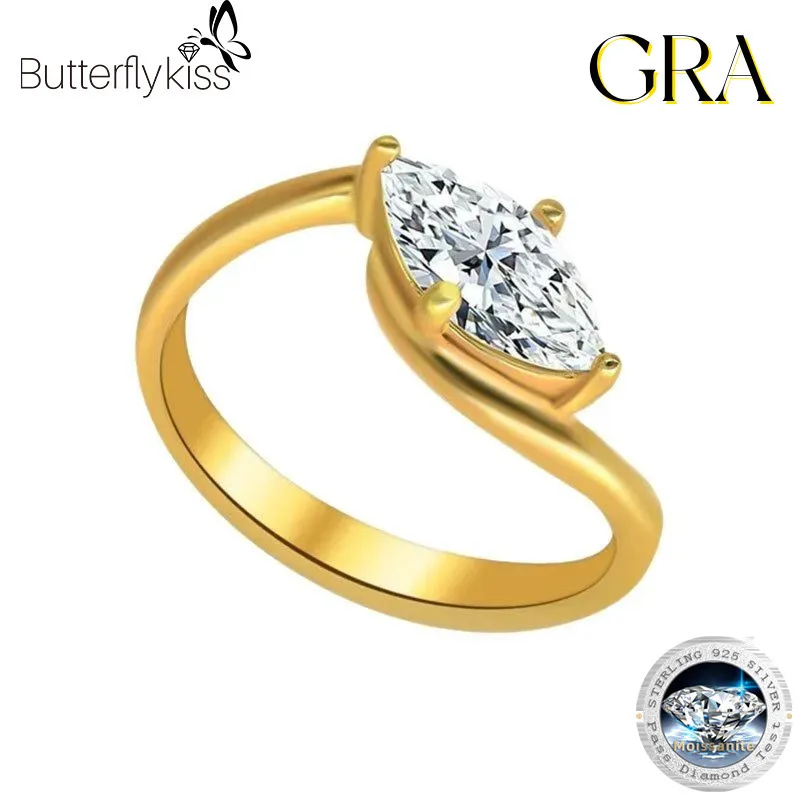 

Обручальное кольцо Butterflykiss 1CT с муассанитом в форме пасьянса для женщин, стерлинговое серебро 925 пробы, 4-зубчатое обручальное кольцо, сертифицированное