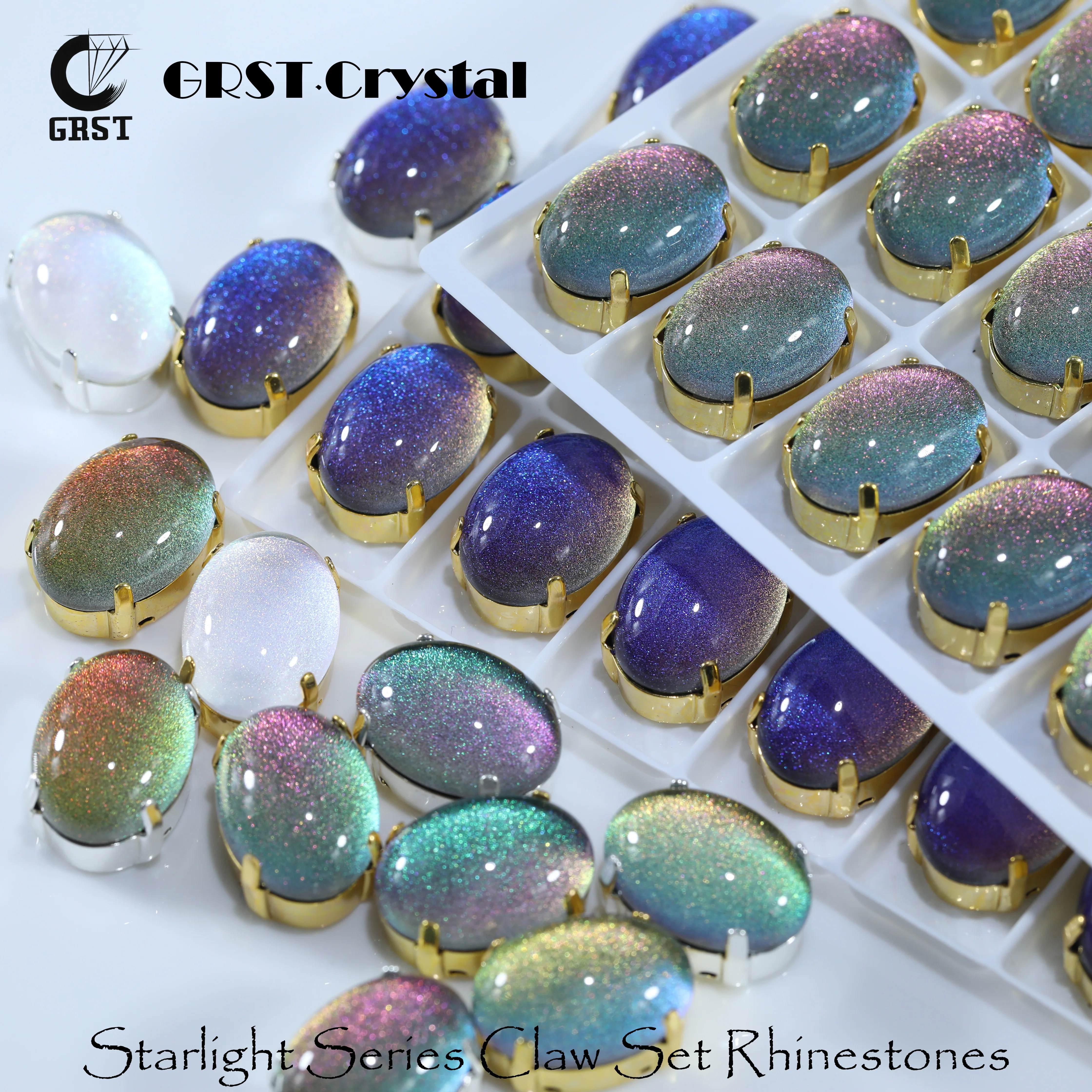 Starlight Series Oval Amber Claw Rhinestones K9 Crystal Prong Sew‑on Strass Stones Multi Sizes For Wedding Dress Garment GRST