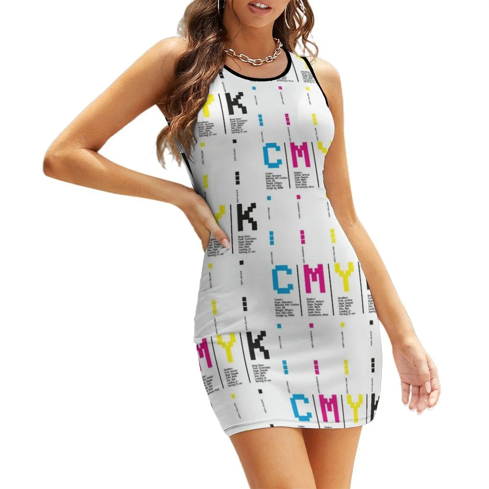 

CMYK Color Typography Typeface Prepress Graphic Design Sleeveless Sundress elegant party dress for women 2025 dresses for woman