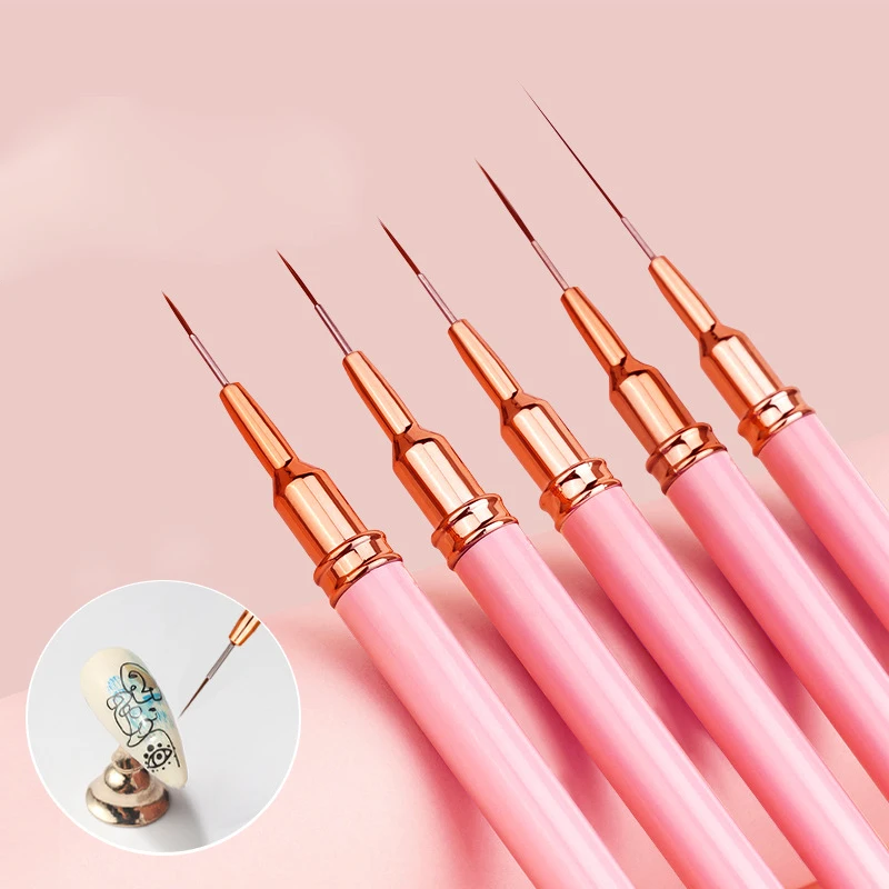 5Pcs/Set Professional Manicure Tool Nail Art Liner Brushes Elongated Lines Striping Drawing UV Gel Painting Nail Design Pen