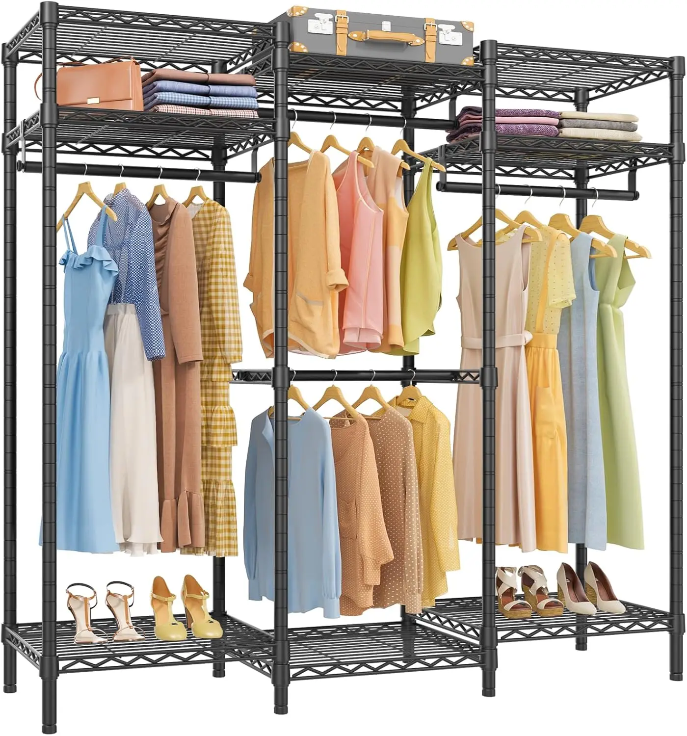 

V5i Garment Rack Bedroom Armoires Freestanding Closet Organizer, Portable Wardrobe Closet Heavy Duty Clothing Rack with 8