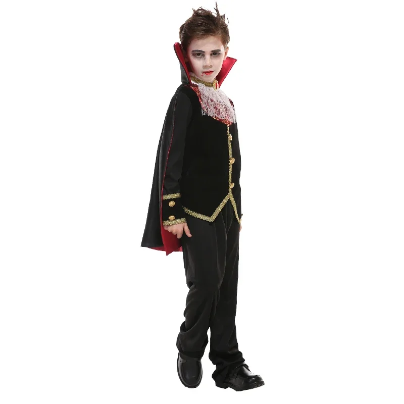 ZA01 Kids Halloween Costume Vampire Dracula Cosplay Suits with Vampire Cloaks Boys Party Cosplay Clothes OutfitsZa0@