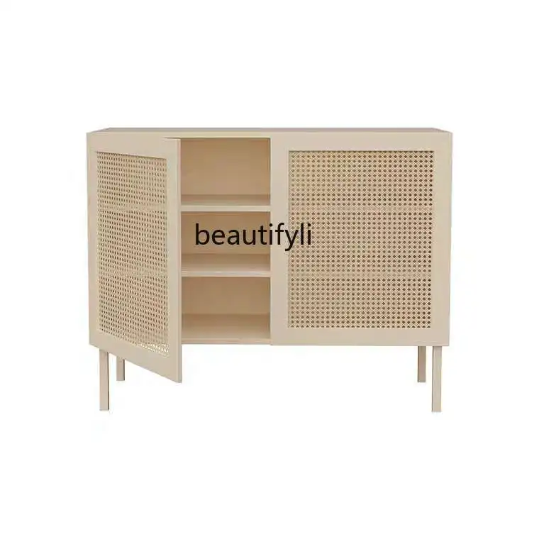 

Nordic Modern Solid Wood Sideboard Minimalist Creative Tea Cabinet Small Apartment Rattan Hallway Locker furniture