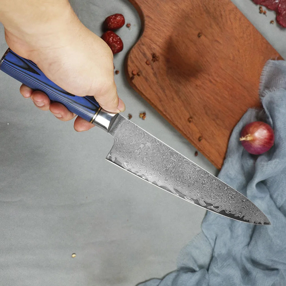 

7,7-дюймовый нож шеф-повара с узором розы, 67-слойное лезвие из дамасской стали, ручка G10, тесак, нарезка мяса, овощей, кухонный нож Messer