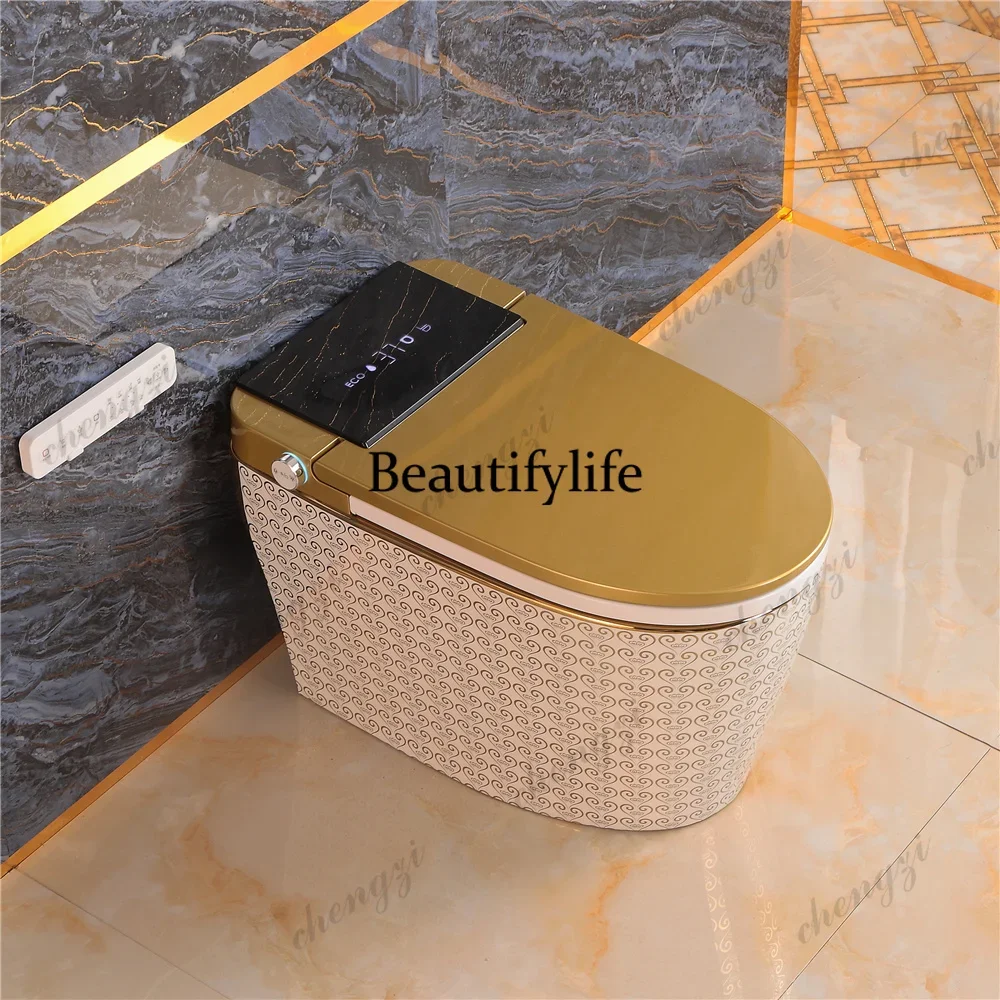 AB01  Floor Mounted One Piece Golden Luxury Electric Bidet Commode Bathroom S Trap Automatic Wc Intelligent Gold Smart Toilet Bo