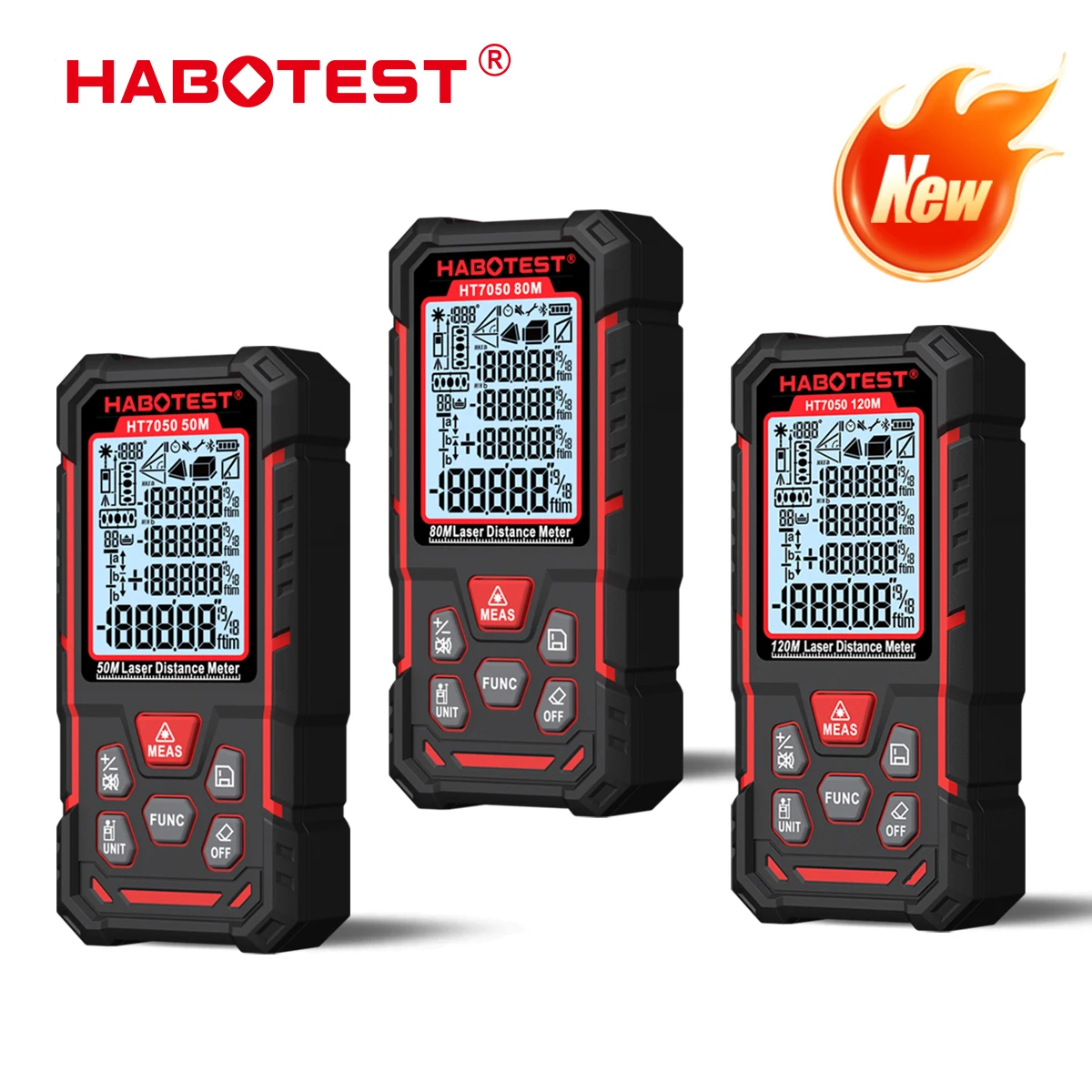 HABOTEST HT7050 50M Laser Rangefinder ±1.5mm High Precision Digital Distance Meter IP40 Inclinometer Measure Tool for Constructi