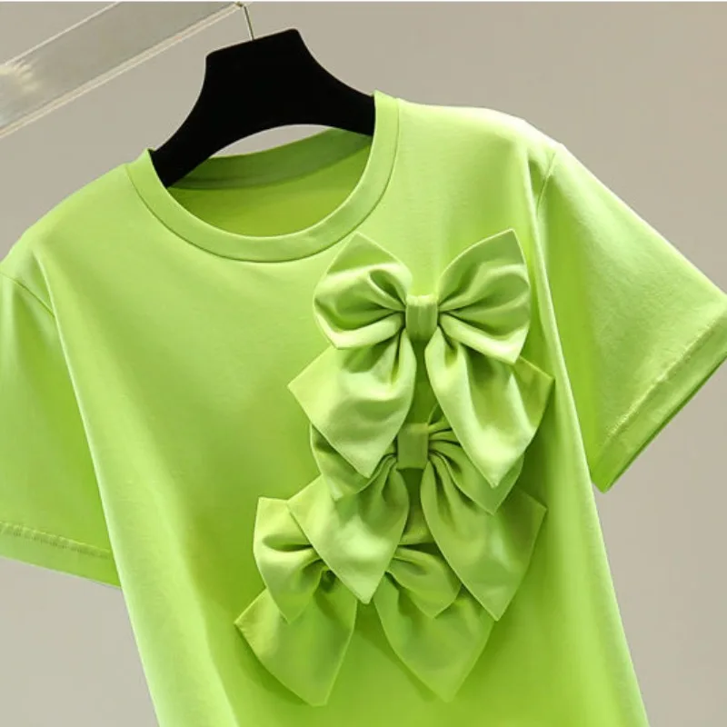 OCEANLOVE 3D Bows T Shirt for Women Vintage Solid Spring Summer Korean Fashion Ropa De Mujer Short Sleeve Elegant Camisetas