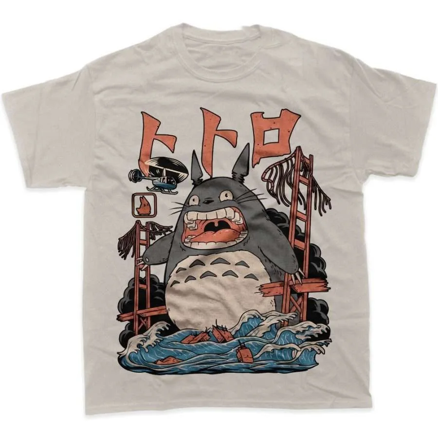 Japanisches Retro-Rampage-Totoro-Anime-T-Shirt aus Baumwolle, neutral, trendig, groß, locker, sportlich, für den Alltag, kurze Ärmel – Detail 5