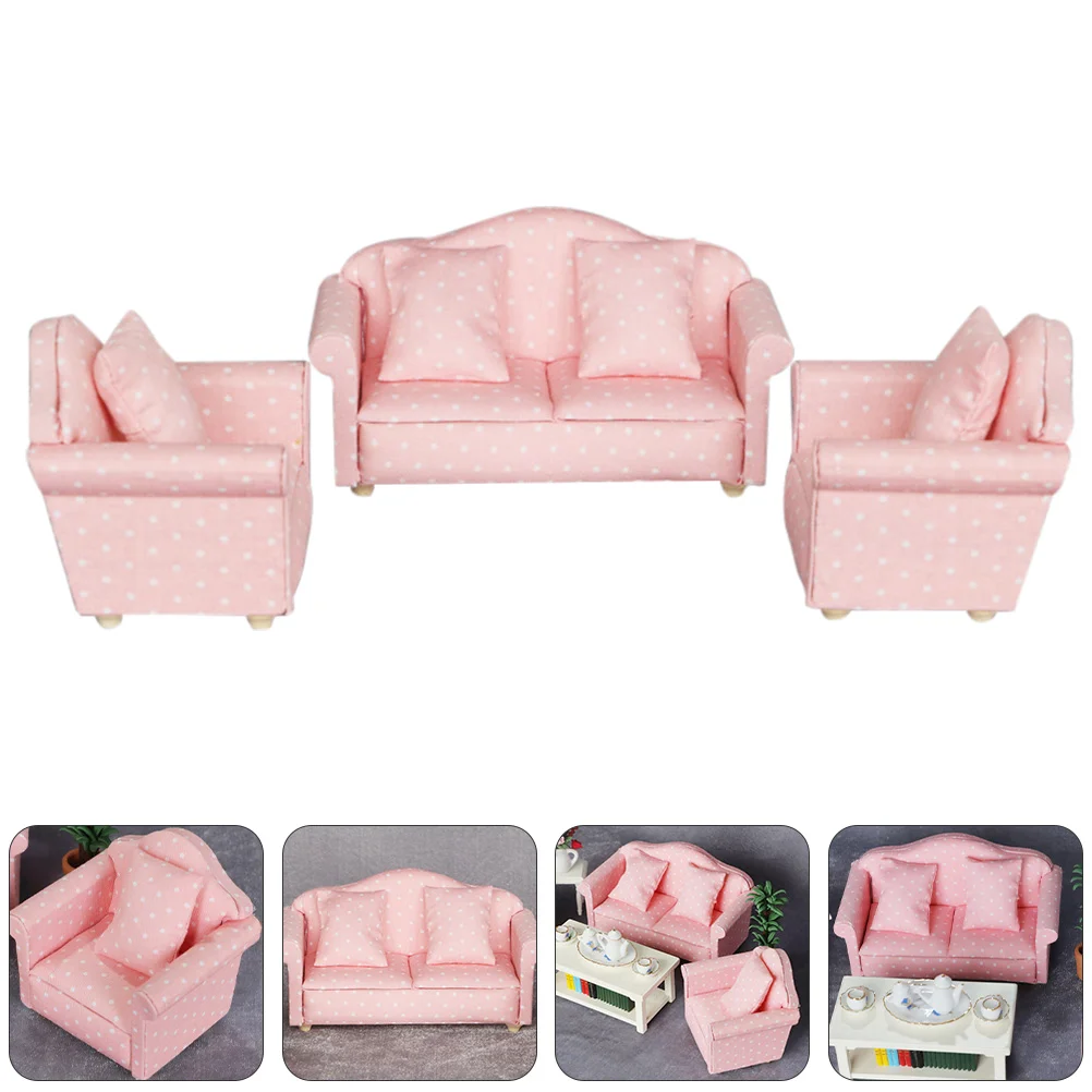 3 Pcs Three Piece Sofa Set Kids Couch Jewelry Display Decorate Miniature Cloth Model Child Playhouse