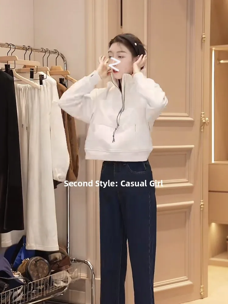 

Магазин Oajer Flagip: Женская толстовка с высоким воротником на флисовой подкладке, осенне-зимняя, в корейском стиле, на молнии, для повседневной носки