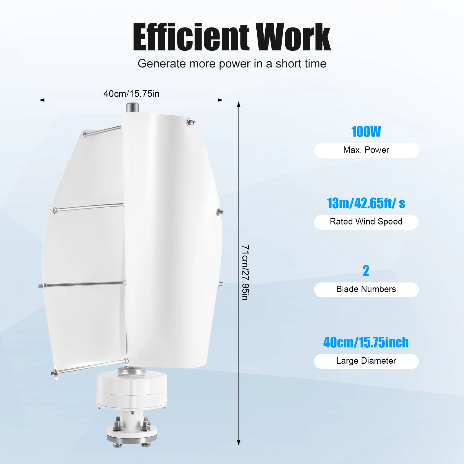 Kit de Generador de Turbina Eólica, Eje Vertical 12V 100W en Blanco, Baja Velocidad de Arranque para Mayor Potencia, Generación de Energía Eficiente