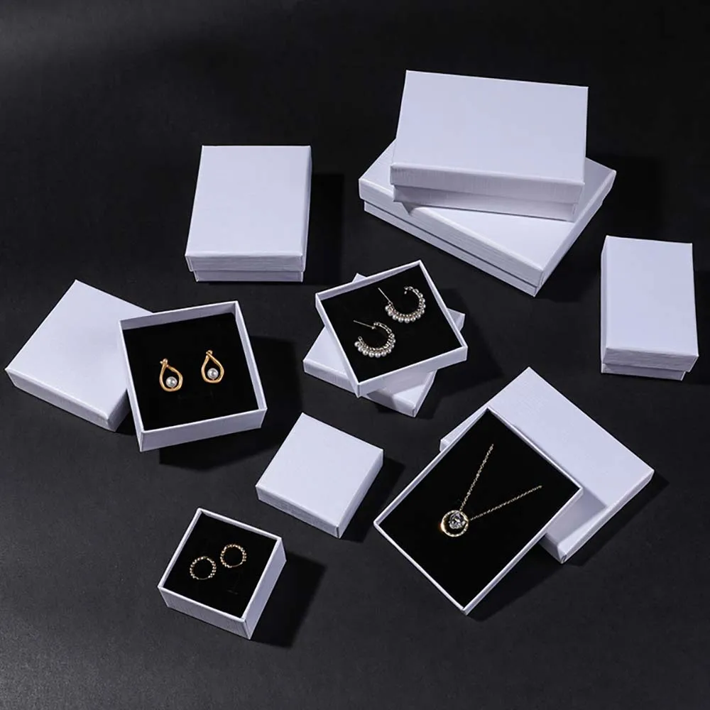 

24-Pack Bulk 1.5cm White Color Plaid Boxes Mini Thin Paper Jewelry Packaging Box Necklaces Rings Bracelets Gift Organizer Case