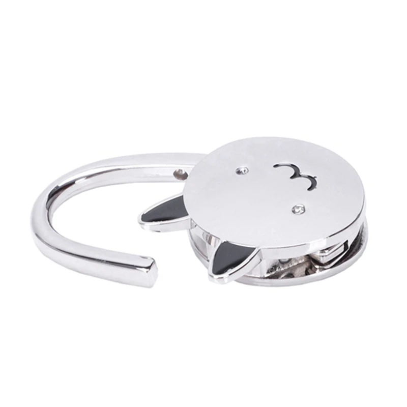 BAAG-Cat 만화 접이식 실버 톤 핸드백 후크 미끄럼 방지 고무 베이스 가방 홀더