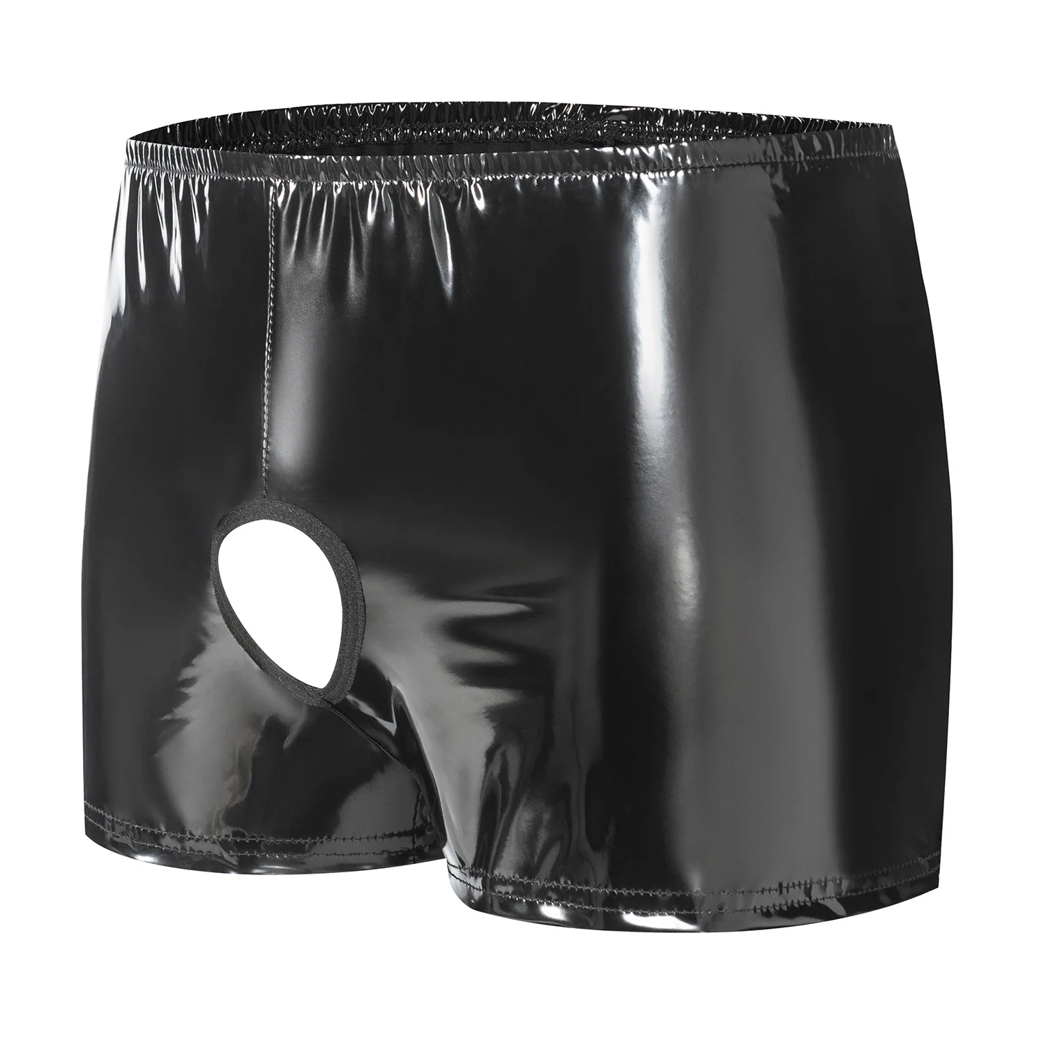 Short d'été pour hommes, pantalon à fichiers ouverts, boxeurs en cuir brillant en PVC pour hommes, short Sexy en cuir à fichiers ouverts